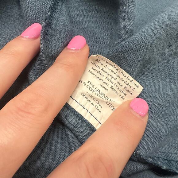 Grae Cove Navy Blue Womens L Coastal Casual Chic Linen V-Neck Button Up Blouse - Picture 4 of 8